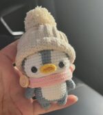Handmade Crochet Penguin Plush – Cute Amigurumi Winter Penguin with Hat & Scarf – Small Cozy Gift