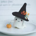 Handmade Crochet Ghost Plush – Cute Halloween Amigurumi with Witch Hat – Small Spooky Decor - Image 2