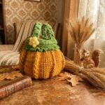 Crochet Pumpkin Bag with Flower Handle, Handmade Autumn Tote - Image 2