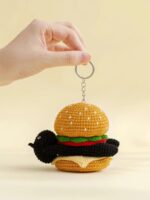 Crochet Burger Cat Keychain – Handmade Cute Kitty Amigurumi Charm - Image 3