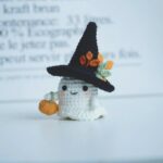 Handmade Crochet Ghost Plush – Cute Halloween Amigurumi with Witch Hat – Small Spooky Decor - Image 3