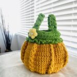 Crochet Pumpkin Bag with Flower Handle, Handmade Autumn Tote - Image 3