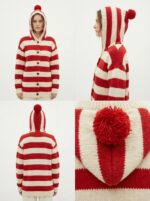 Matching Knit Hoodie for Adult and Doll, Red Stripe Set - Image 3