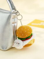 Crochet Burger Cat Keychain – Handmade Cute Kitty Amigurumi Charm - Image 4