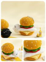 Crochet Burger Cat Keychain – Handmade Cute Kitty Amigurumi Charm - Image 5