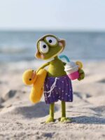 Handmade Crochet Beach Frog Doll with Duck Float and Drink - Image 2
