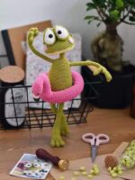 Handmade Crochet Beach Frog Doll with Duck Float and Drink - Image 4