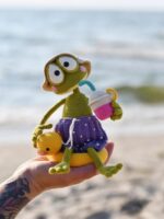 Handmade Crochet Beach Frog Doll with Duck Float and Drink - Image 6