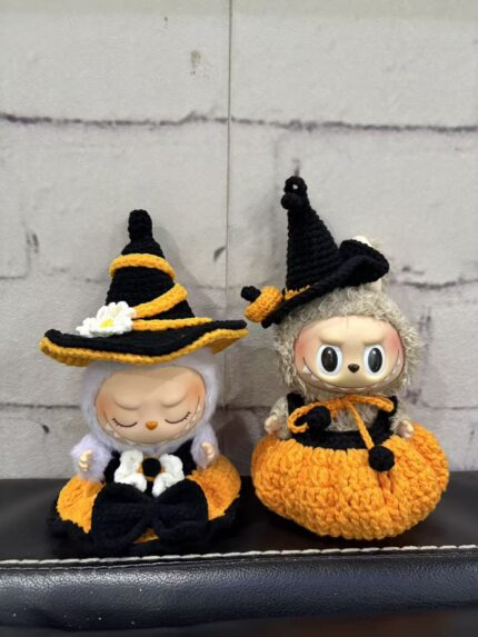 Handmade Crochet Labubu Halloween Outfits — Pumpkin Witch Hat or Witch Dress