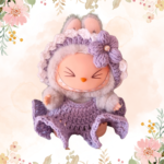 Handmade Purple Bunny Crochet Outfit for Labubu with Pearl Flower