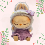 Handmade Purple Bunny Crochet Outfit for Labubu with Pearl Flower - Image 2