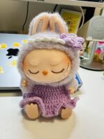 Handmade Purple Bunny Crochet Outfit for Labubu with Pearl Flower - Image 3