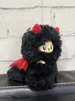Handmade Fuzzy Black Devil Outfit for Labubu with Red Horns and Wings - Image 2