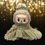 Handmade Labubu Gold Formal Gown with Pearl Crown