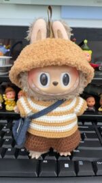 Handmade Crochet Labubu Striped Sweater Outfit with Fuzzy Hood - Image 2