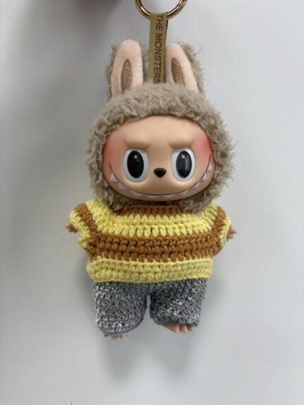 Handmade Labubu Yellow Brown Striped Sweater Outfit
